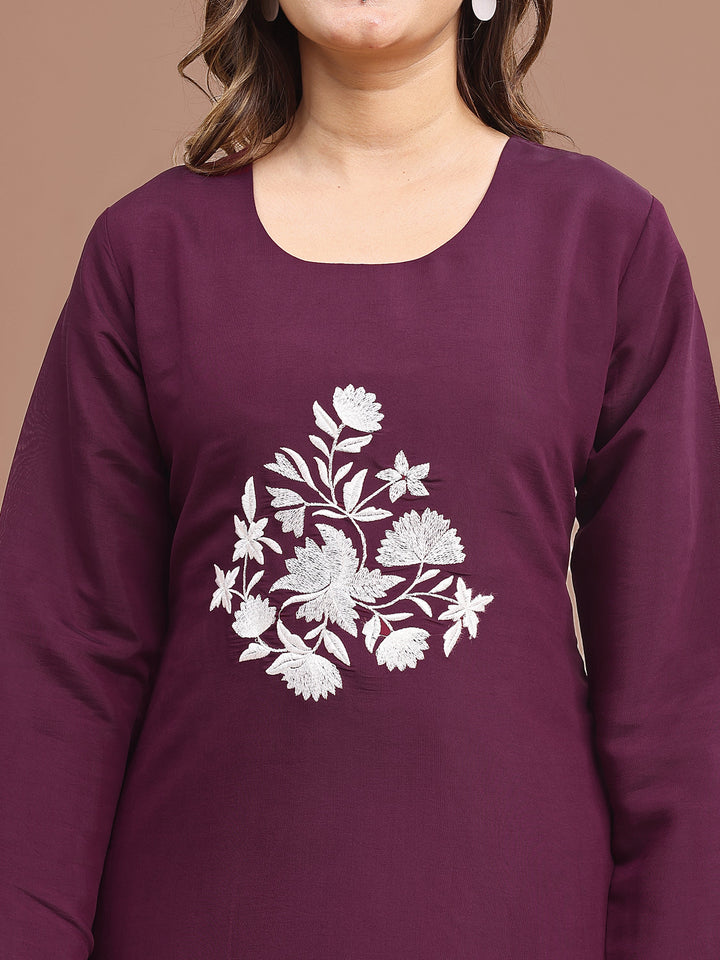 Burgundy-Silk-Blend-Embroidered-Co-Ord-Set