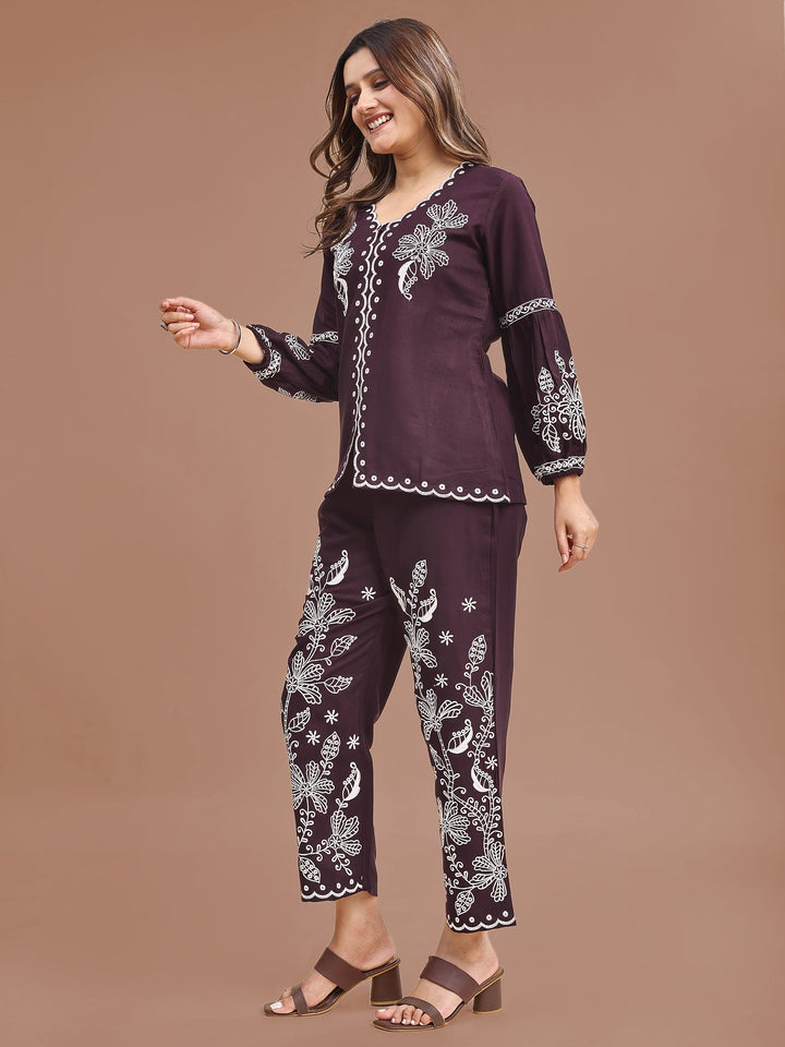 Dark-Purple-Rayon-Embroidered-Co-Ord-Set
