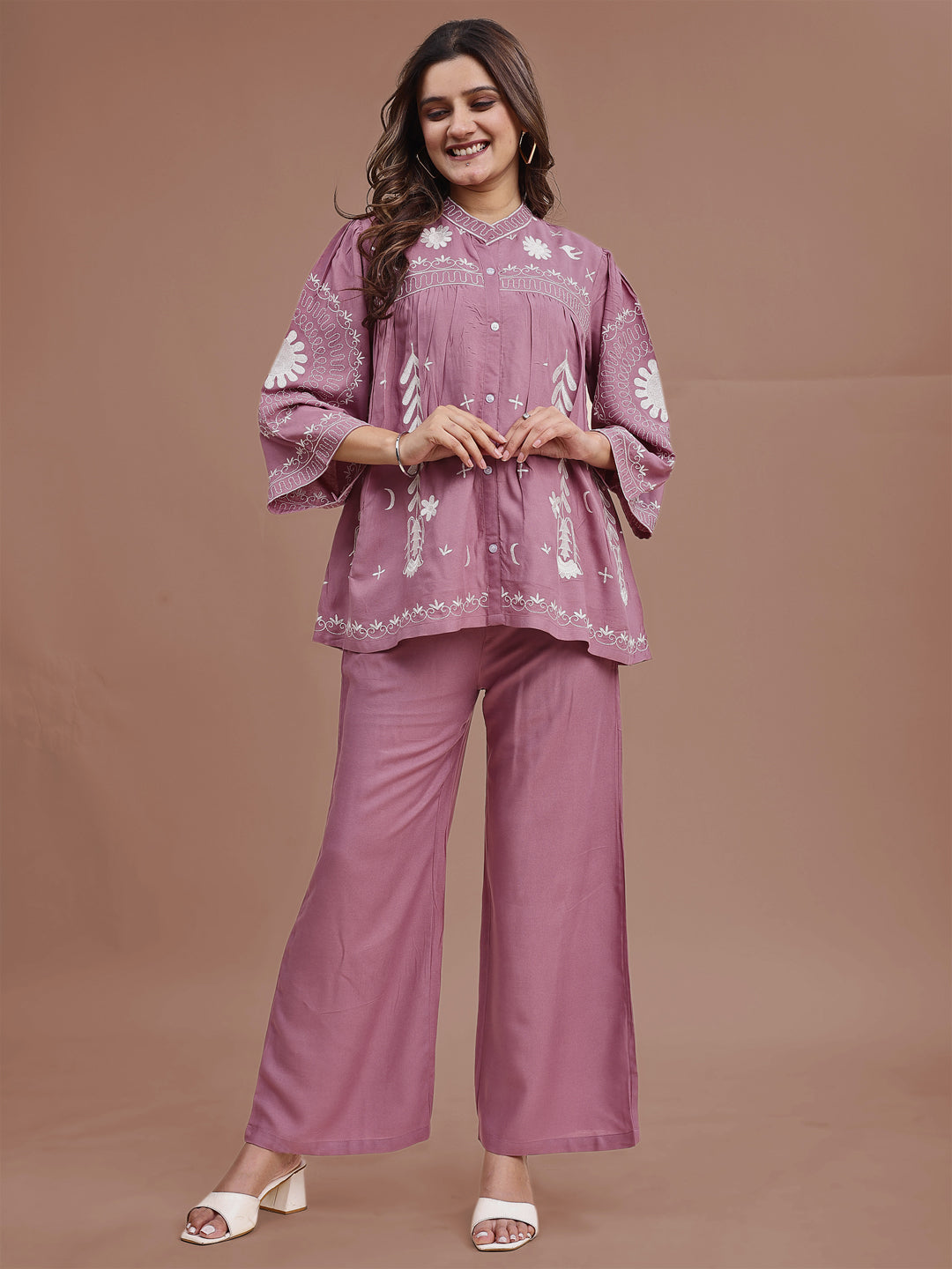 Mauve-Pink-Rayon-Embroidered-Co-Ord-Set
