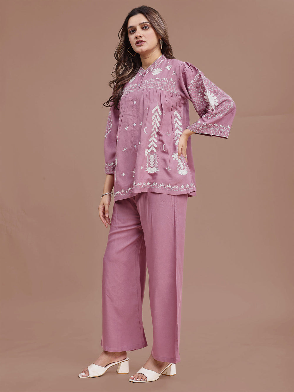 Mauve-Pink-Rayon-Embroidered-Co-Ord-Set