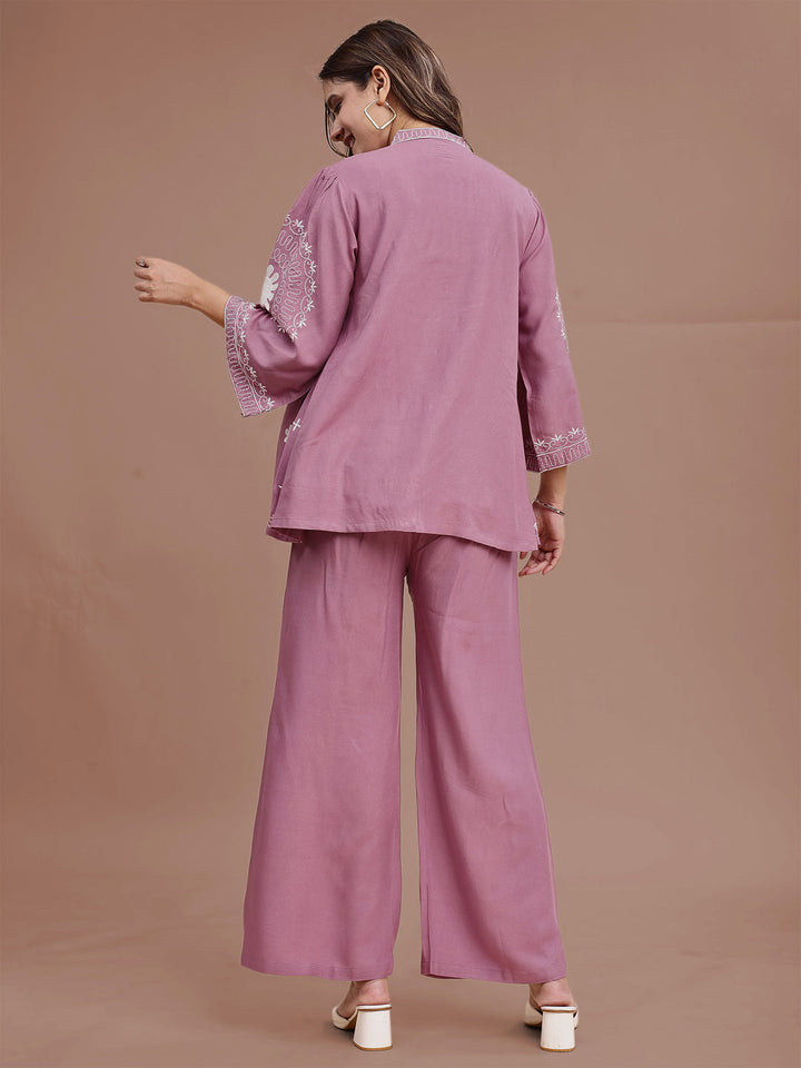 Mauve-Pink-Rayon-Embroidered-Co-Ord-Set