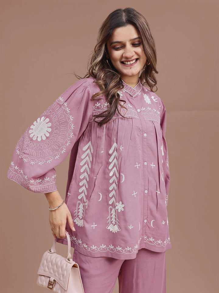 Mauve-Pink-Rayon-Embroidered-Co-Ord-Set