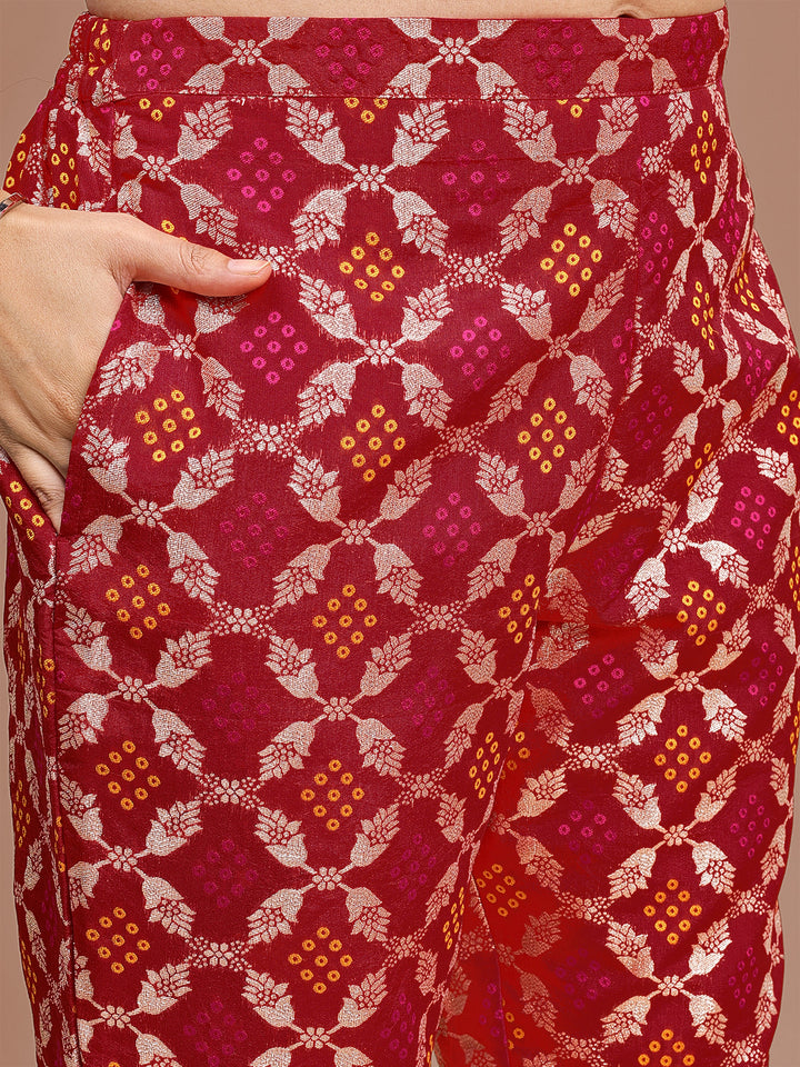 Red-Chanderi-Off-Shoulder-Top-With-Brocade-2-Piece-Kurta-Set