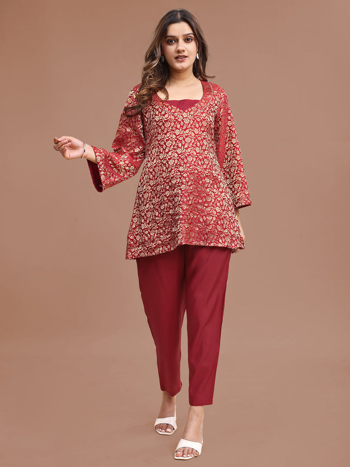 Red-Silk-Blend-Brocade-Co-ord-Set