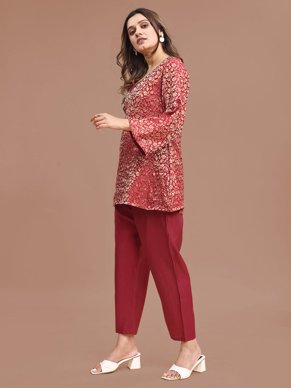 Red-Silk-Blend-Brocade-Co-ord-Set