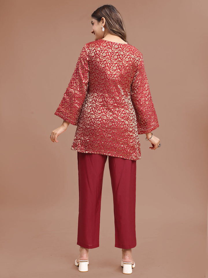 Red-Silk-Blend-Brocade-Co-ord-Set