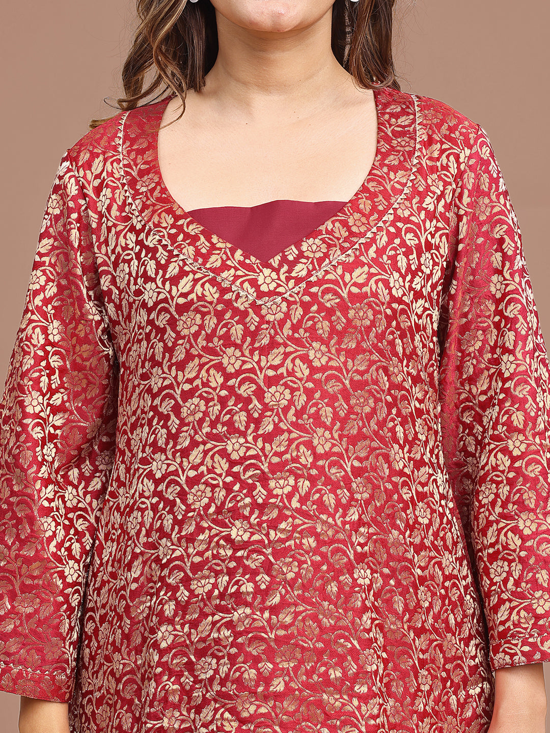 Red-Silk-Blend-Brocade-Co-ord-Set