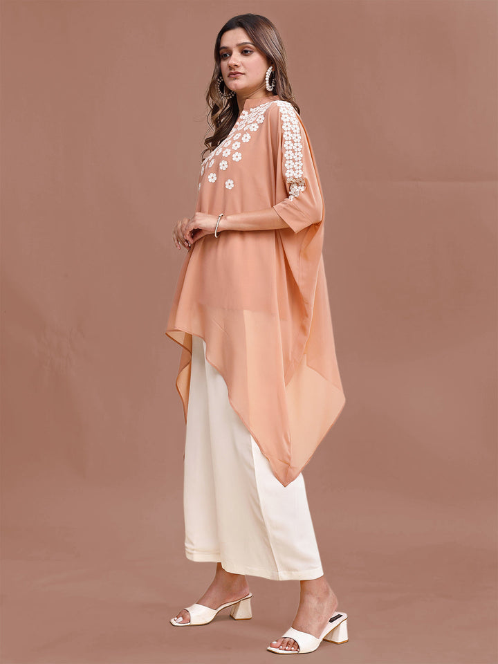 Peach-Georgette-Kaftan-Embroidered-Co-ord-Set