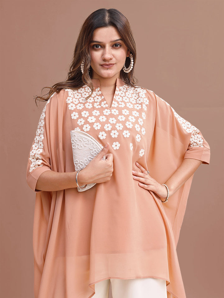 Peach-Georgette-Kaftan-Embroidered-Co-ord-Set