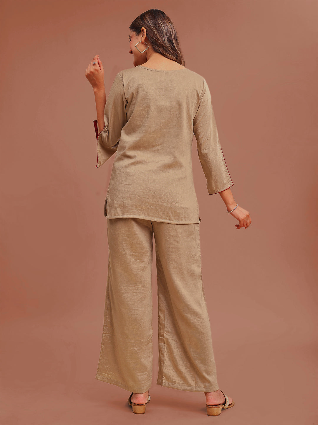 Beige-Silk-Blend-Zari-Work-Yoke-Embroidered-Co-Ord-Set