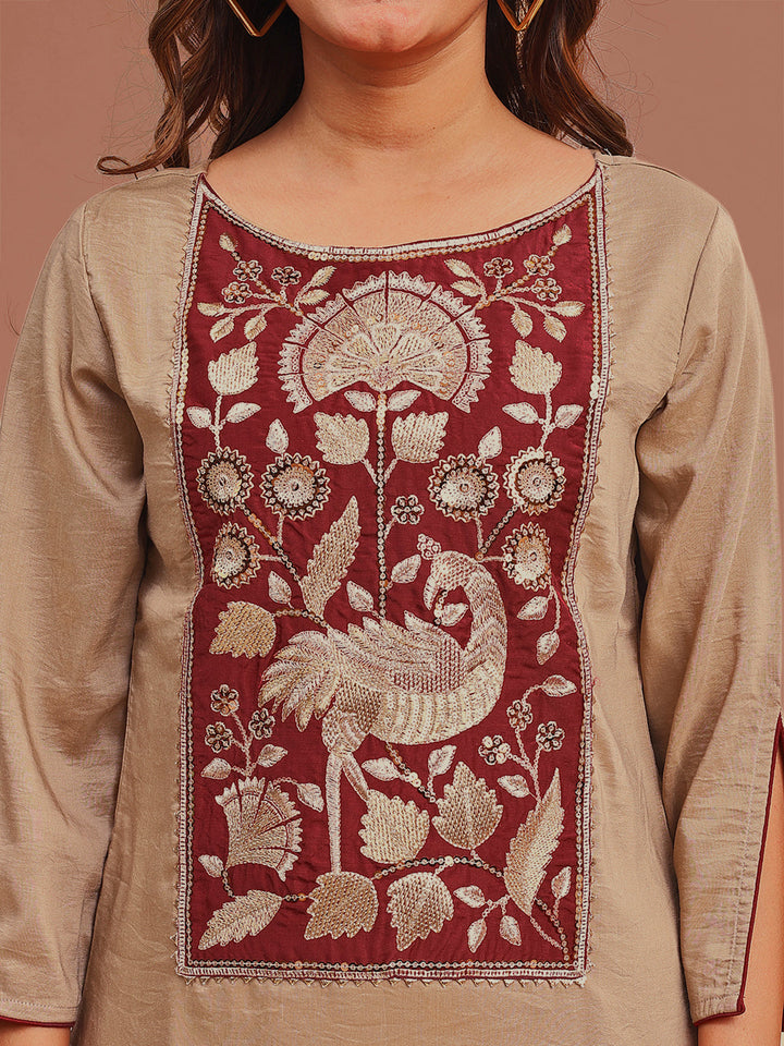 Beige-Silk-Blend-Zari-Work-Yoke-Embroidered-Co-Ord-Set