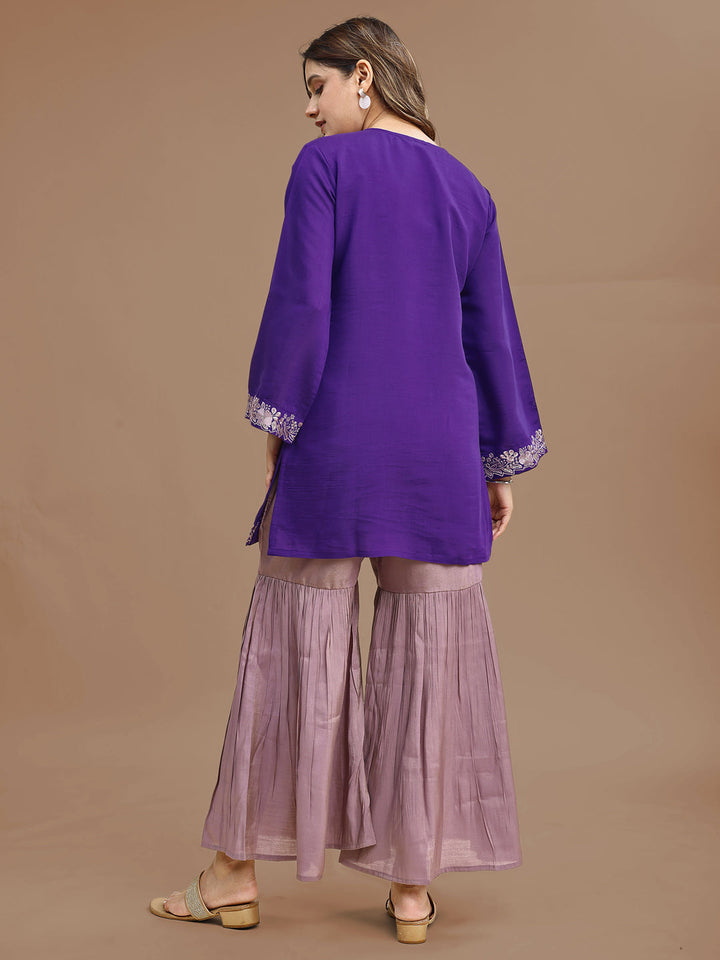 Purple-Silk-Blend-Embroidered-2-Piece-Sharara-Set