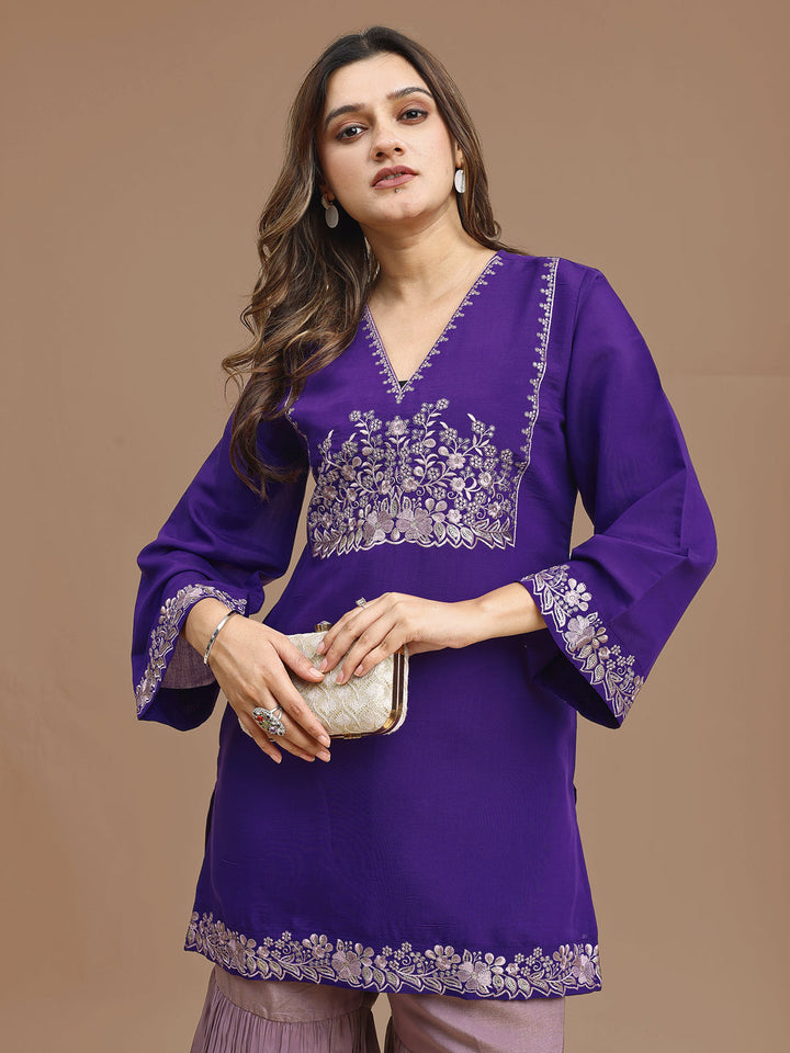 Purple-Silk-Blend-Embroidered-2-Piece-Sharara-Set