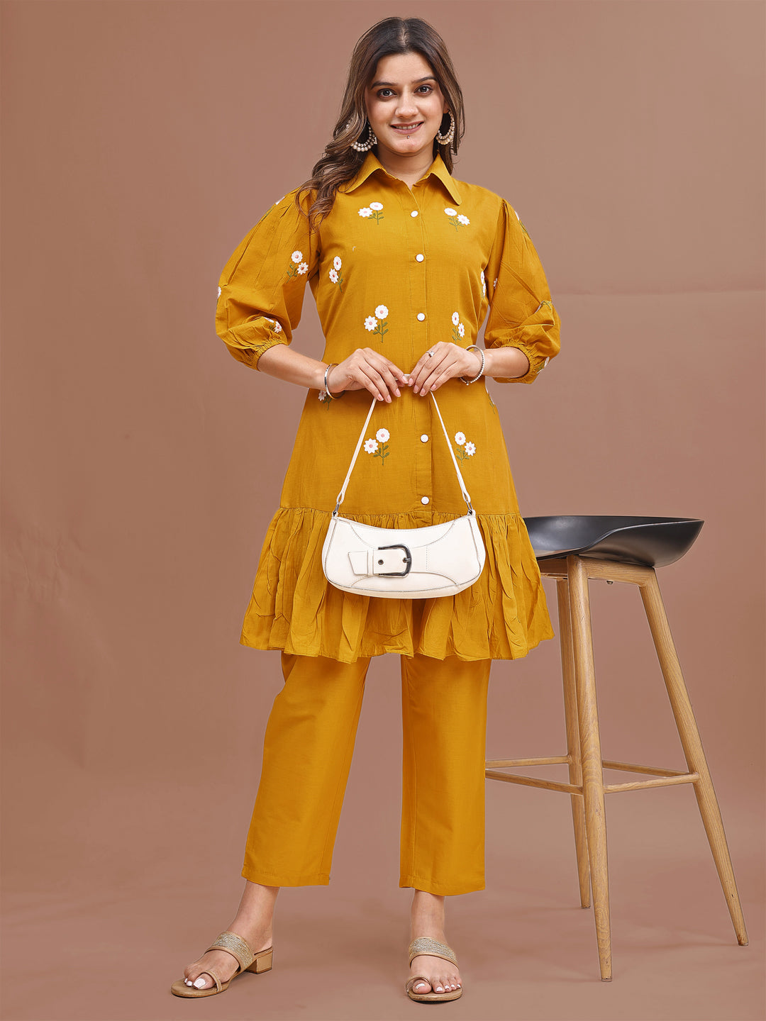 Mustard-Pure-Cotton-Fit-&-Flair-Embroidered-Co-Ord-Set