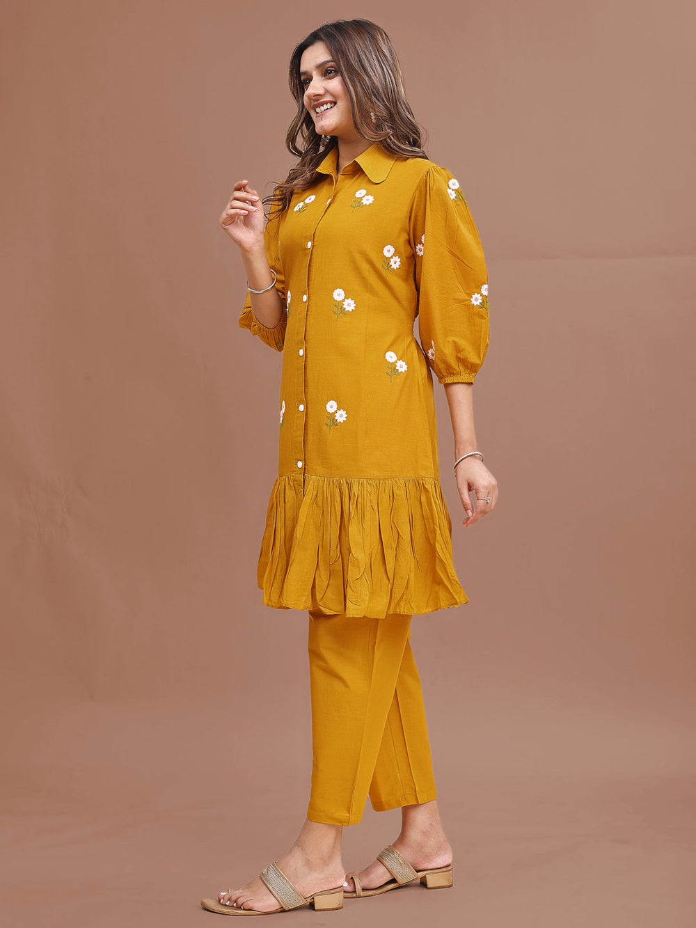 Mustard-Pure-Cotton-Fit-&-Flair-Embroidered-Co-Ord-Set