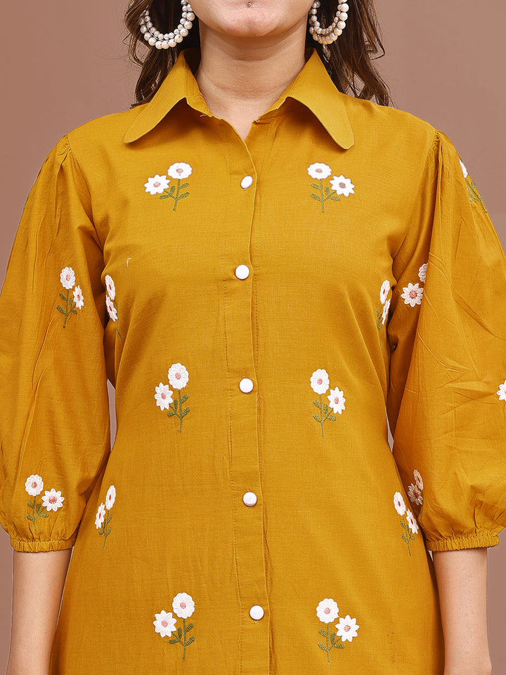 Mustard-Pure-Cotton-Fit-&-Flair-Embroidered-Co-Ord-Set