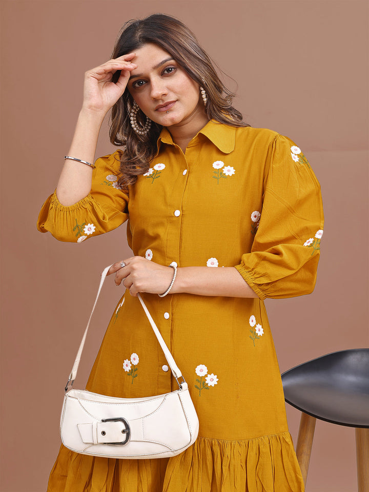 Mustard-Pure-Cotton-Fit-&-Flair-Embroidered-Co-Ord-Set