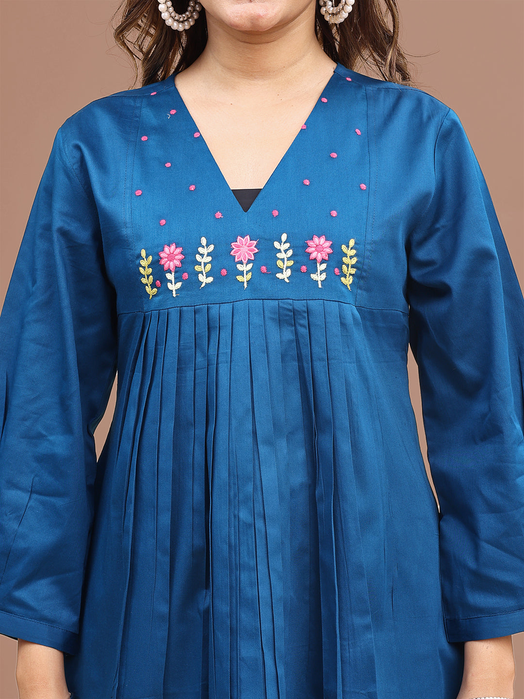 Teal-Cotton-Blend-Embroidered-Yoke-2-Piece-Kurta-Set