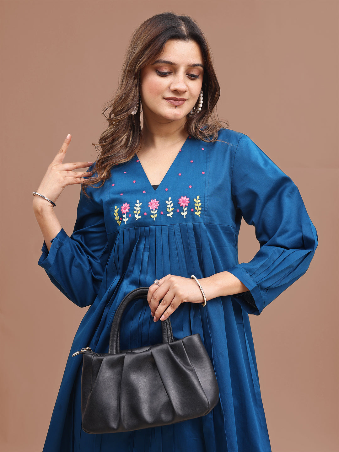 Teal-Cotton-Blend-Embroidered-Yoke-2-Piece-Kurta-Set