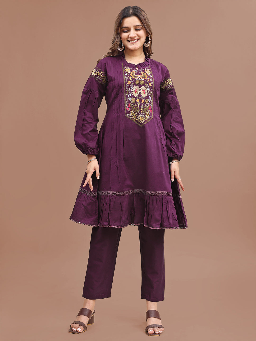 Purple-Pure-Cotton-Fit-&-Flair-Embroidered-Co-Ord-Set