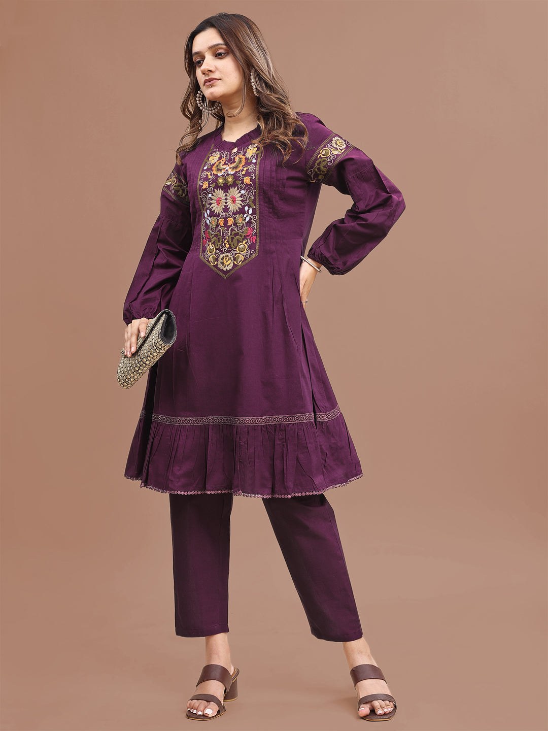 Purple-Pure-Cotton-Fit-&-Flair-Embroidered-Co-Ord-Set