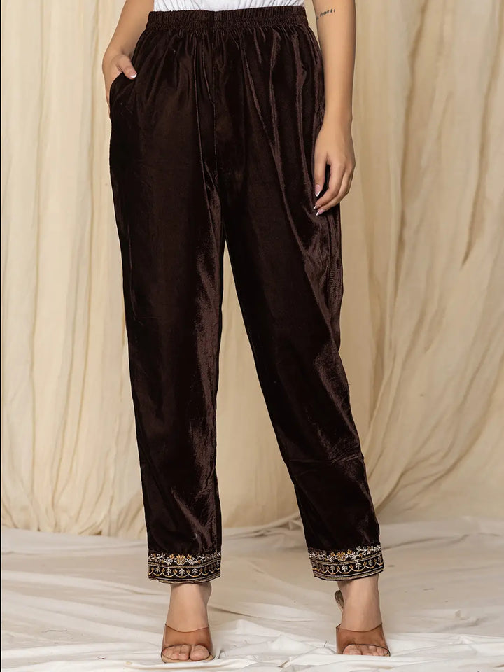 Coffee-Brown-Velvet-Embroidered-Co-Ord-Set