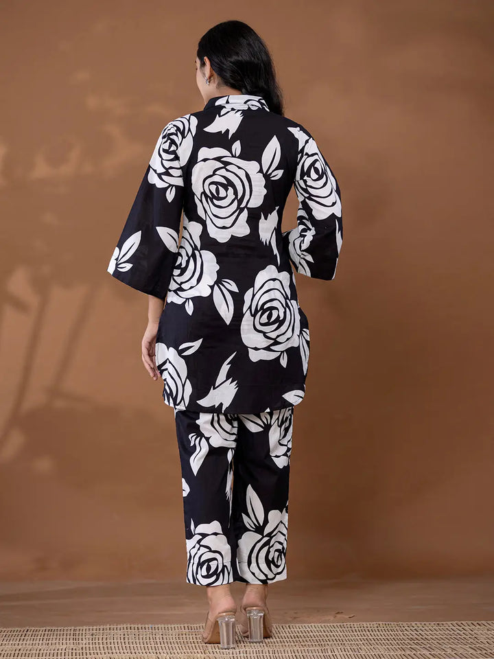 Black-Cotton-Printed-Collar-Neck-Co-Ord-Set