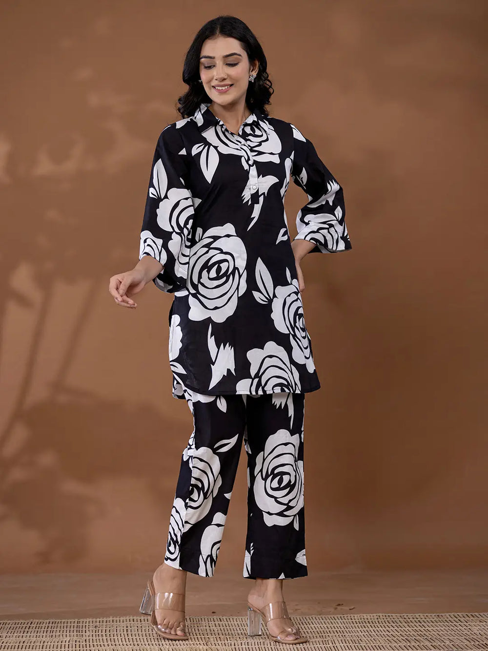 Black-Cotton-Printed-Collar-Neck-Co-Ord-Set