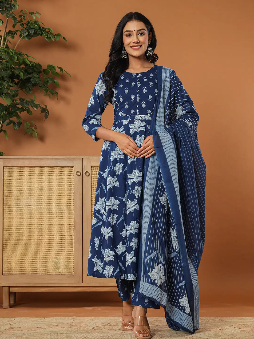 Blue-Cotton-Floral-Embroidered-Anarkali-Set