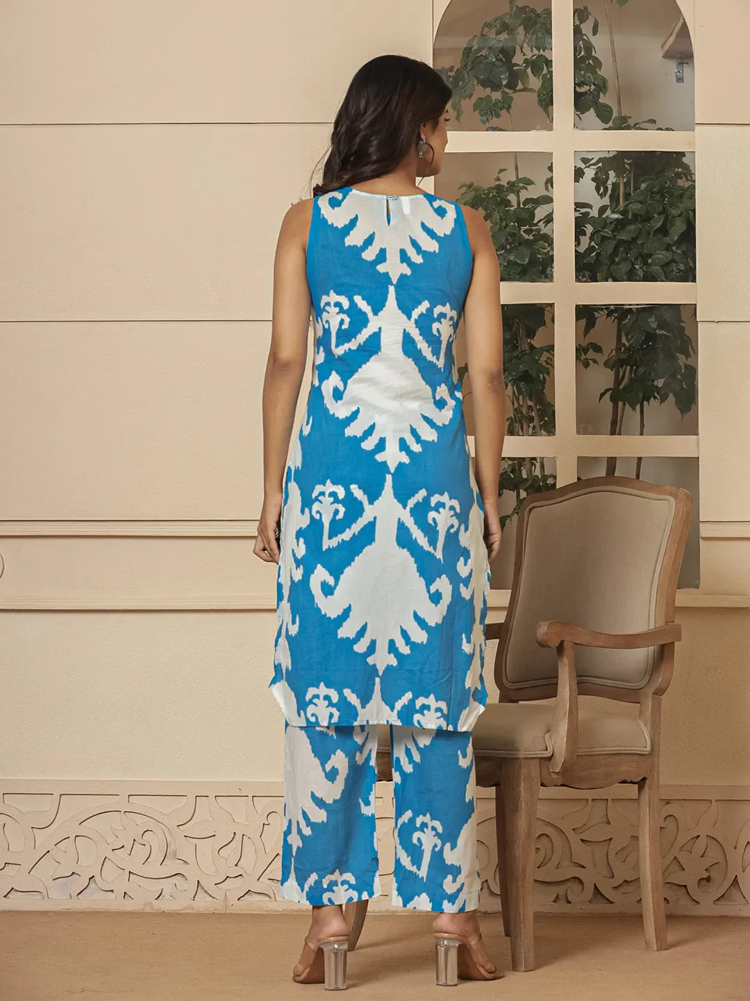 Blue-Cotton-Printed-Pin-Tuck-Co-Ord-Set