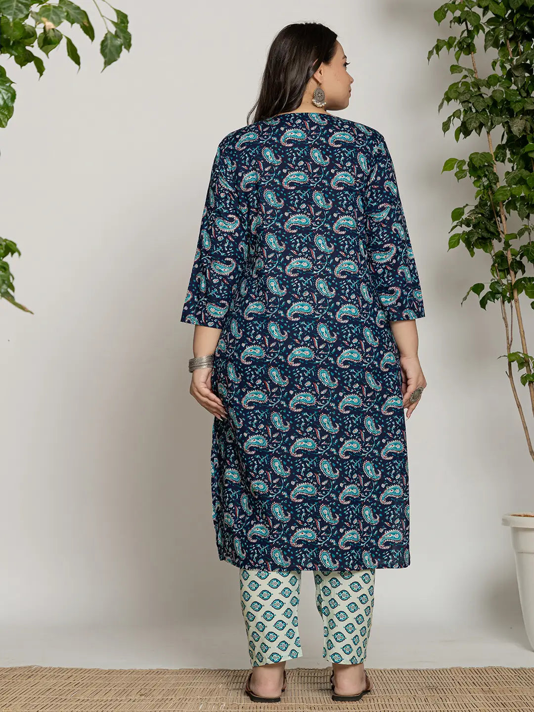 Blue-Cotton-Printed-Plus-Size-3-Piece-Kurta-Set