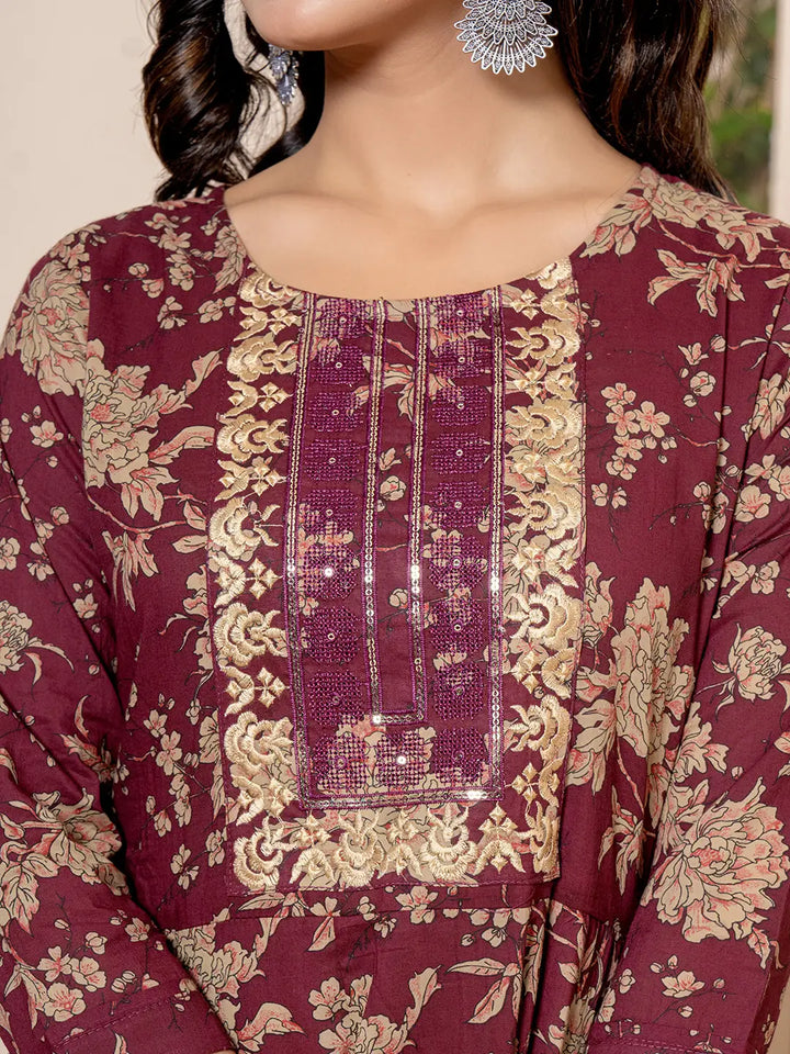 Burgundy-Cotton-Floral-Embroidered-Anarkali-Set