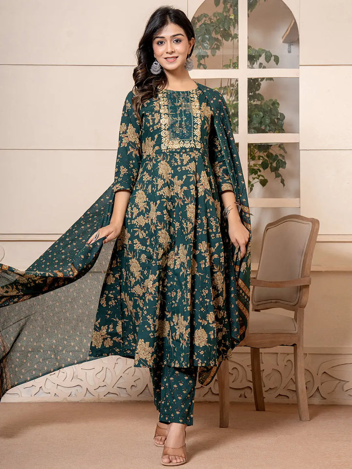 Green-Cotton-Floral-Embroidered-Anarkali-Set