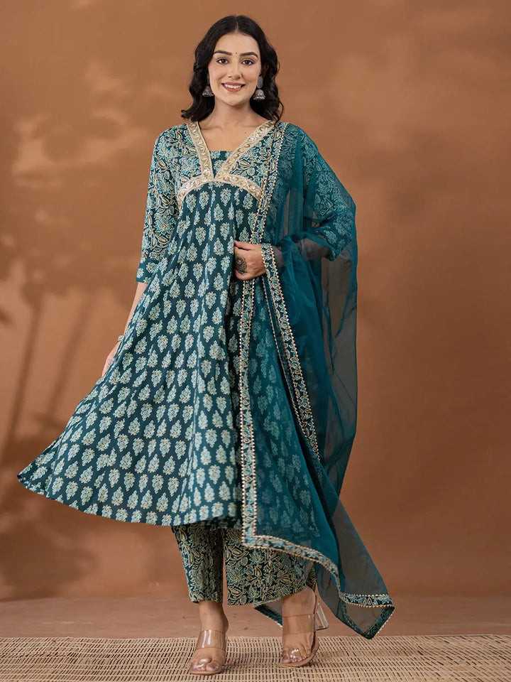 Green-Cotton-Ethnic-Motifs-Print-Anarkali-Set