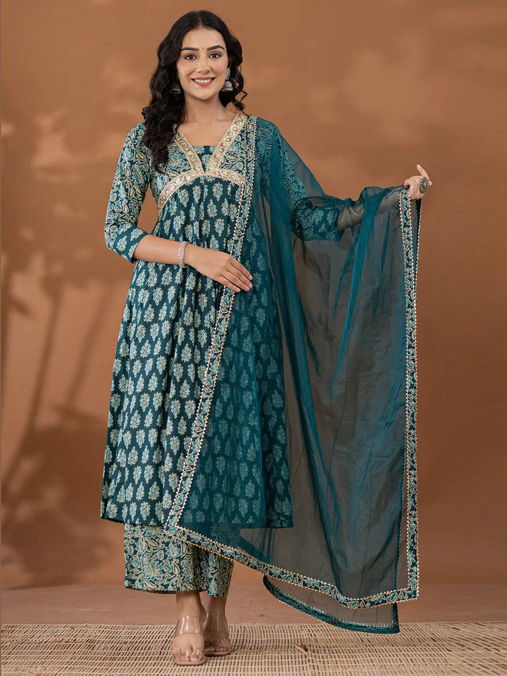 Green-Cotton-Ethnic-Motifs-Print-Anarkali-Set