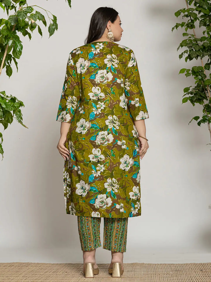 Green-Cotton-Embroidered-Plus-Size-3-Piece-Kurta-Set