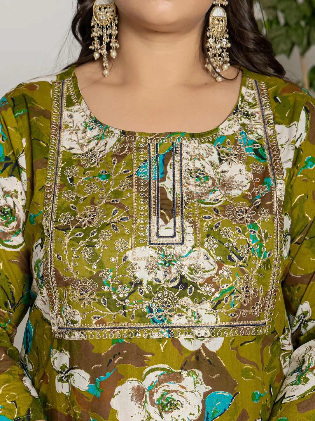 Green-Cotton-Embroidered-Plus-Size-3-Piece-Kurta-Set