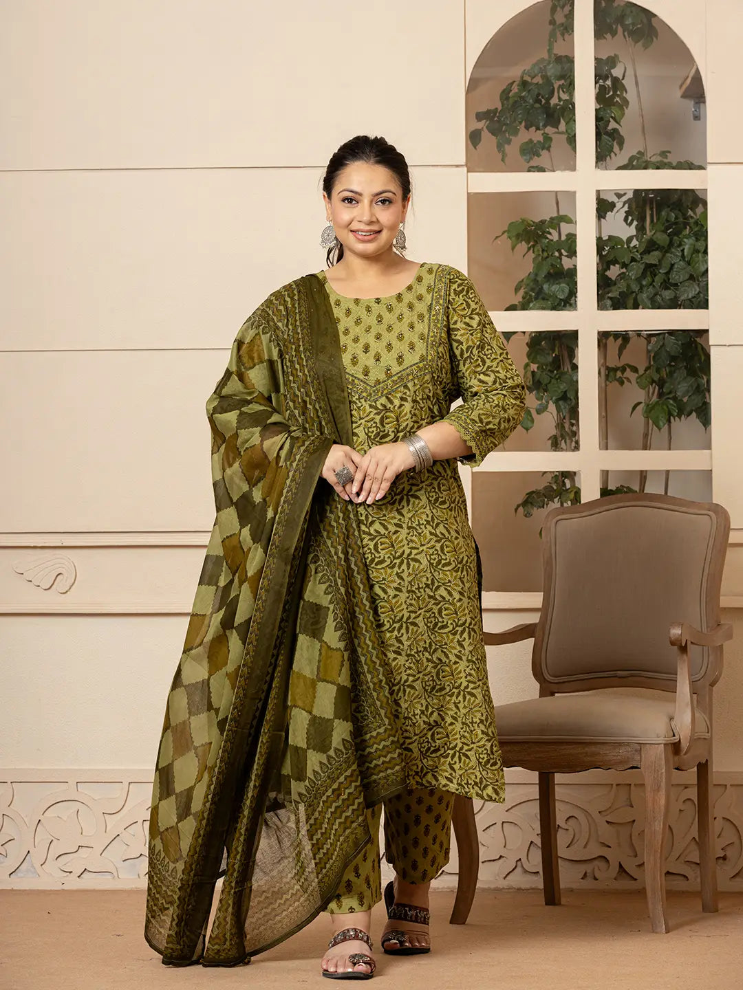 Green-Cotton-Kantha-Work-Plus-Size-3-Piece-Kurta-Set