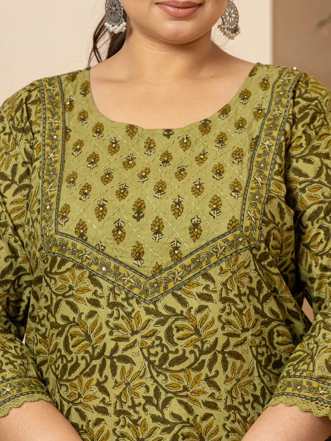 Green-Cotton-Kantha-Work-Plus-Size-3-Piece-Kurta-Set