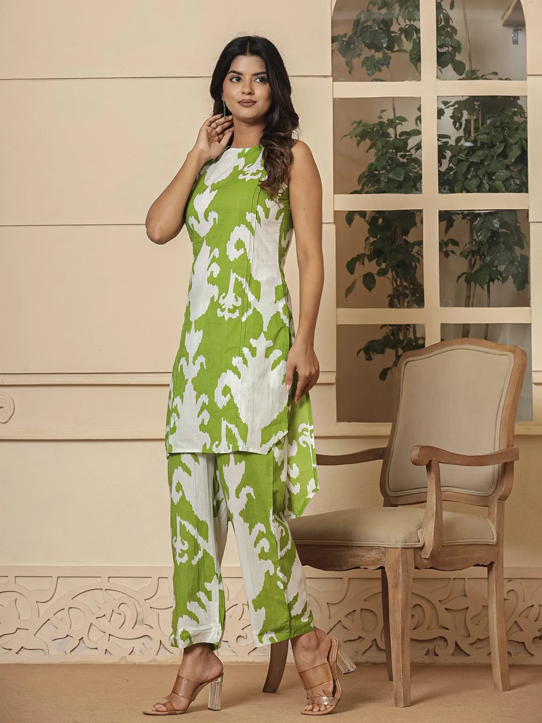 Green-Cotton-Printed-Pin-Tuck-Co-Ord-Set