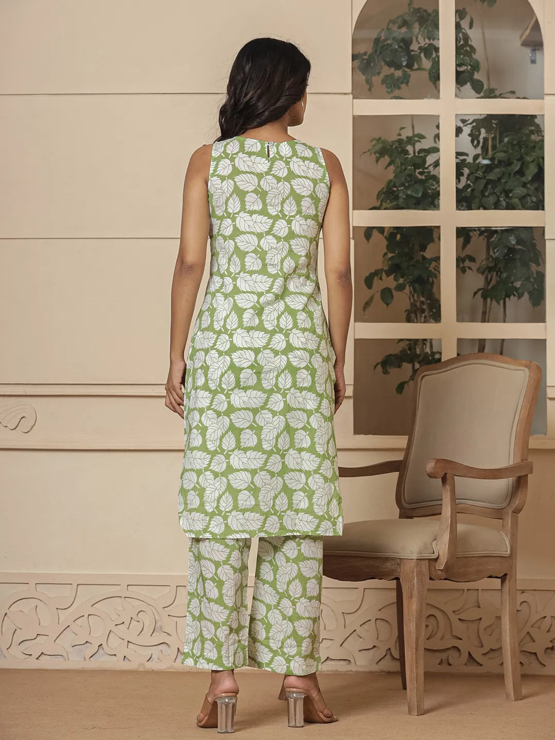 Green-Cotton-Summer-Leaf-Print-Co-Ord-Set