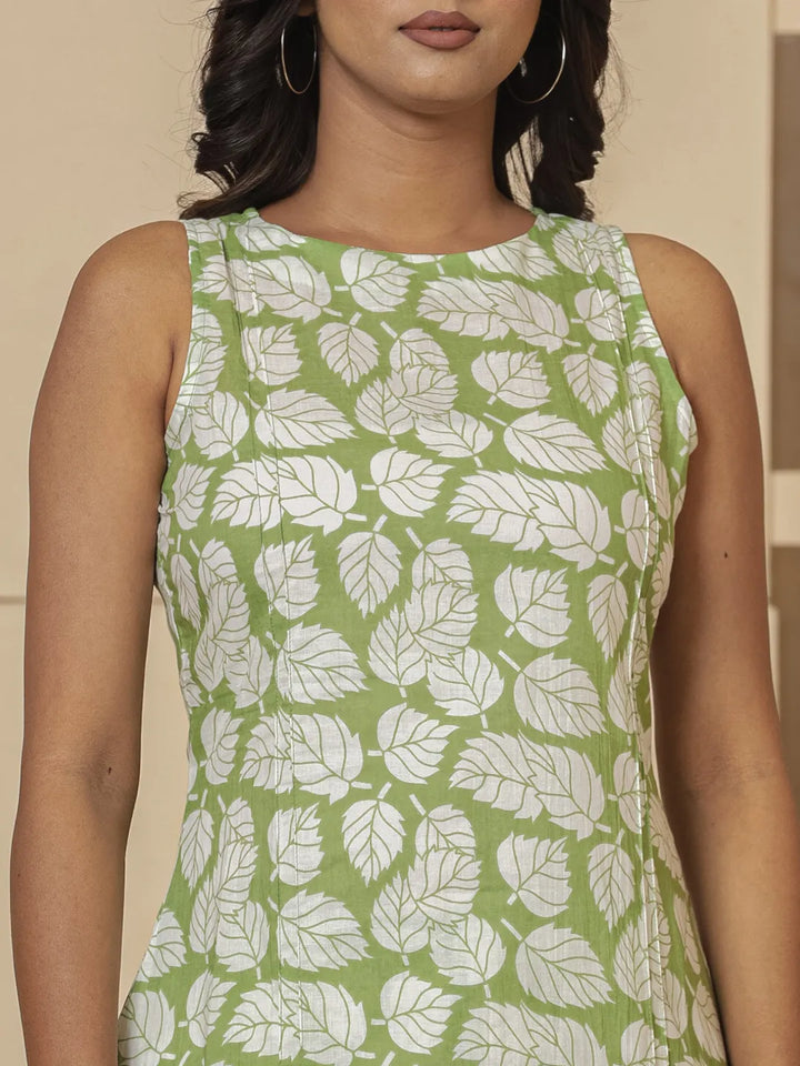 Green-Cotton-Summer-Leaf-Print-Co-Ord-Set