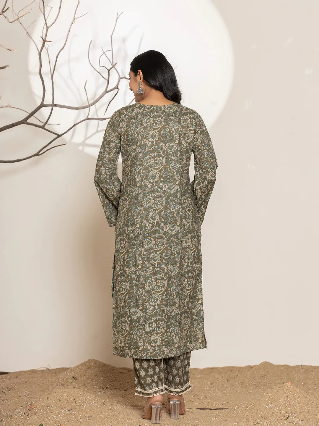 Military-Green-Cotton-Floral-Pakistani-3-Piece-Kurta-Set