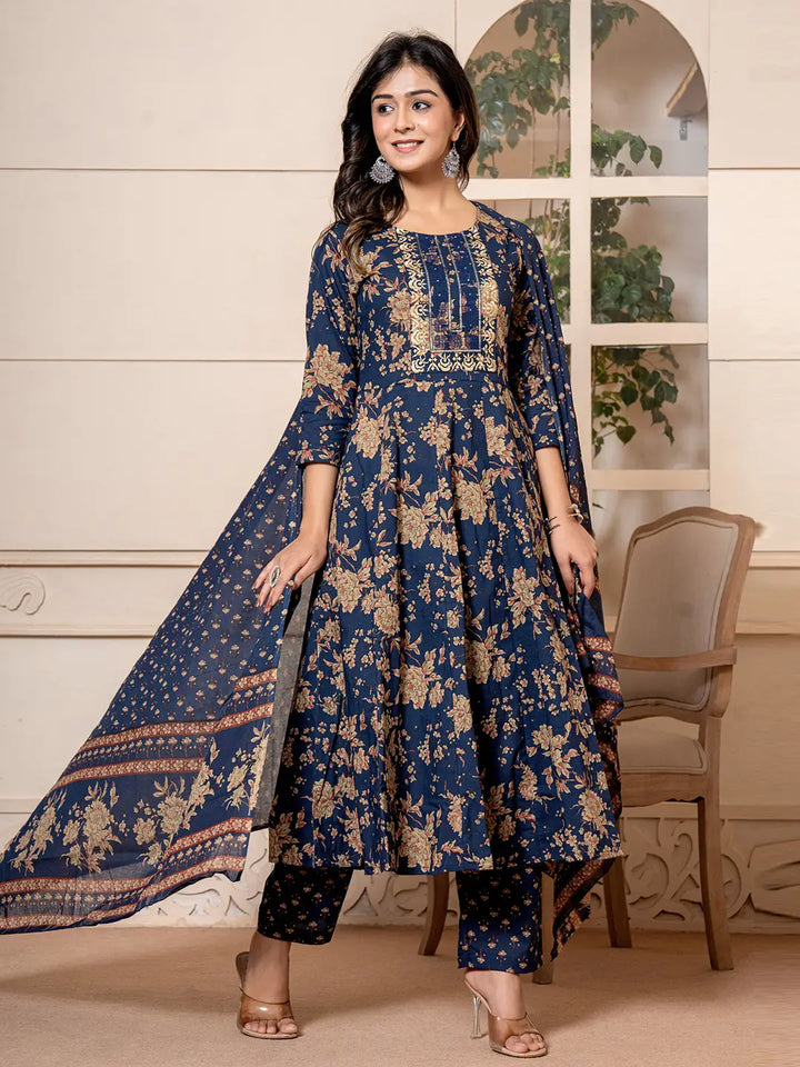 Navy-Blue-Cotton-Floral-Embroidered-Anarkali-Set