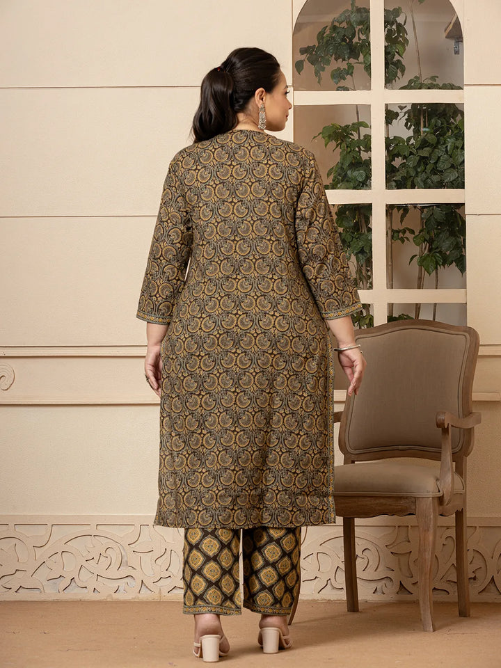 Olive-Cotton-Ethnic-Motifs-Plus-Size-3-Piece-Kurta-Set