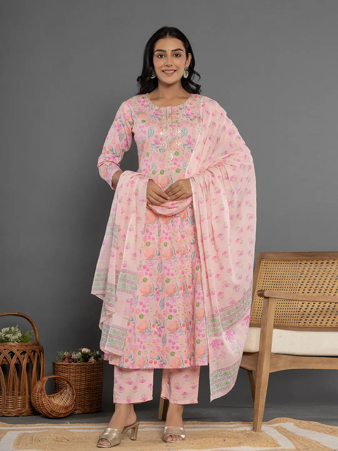 Peach-Cotton-Floral-Printed-3-Piece-Kurta-Set