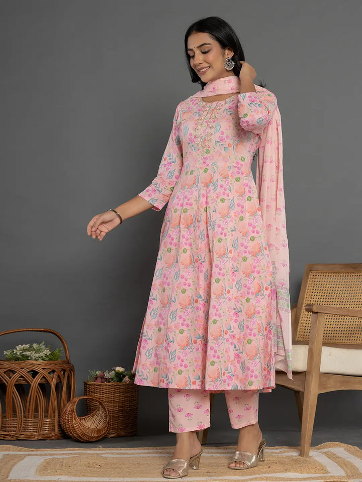 Peach-Cotton-Floral-Printed-3-Piece-Kurta-Set