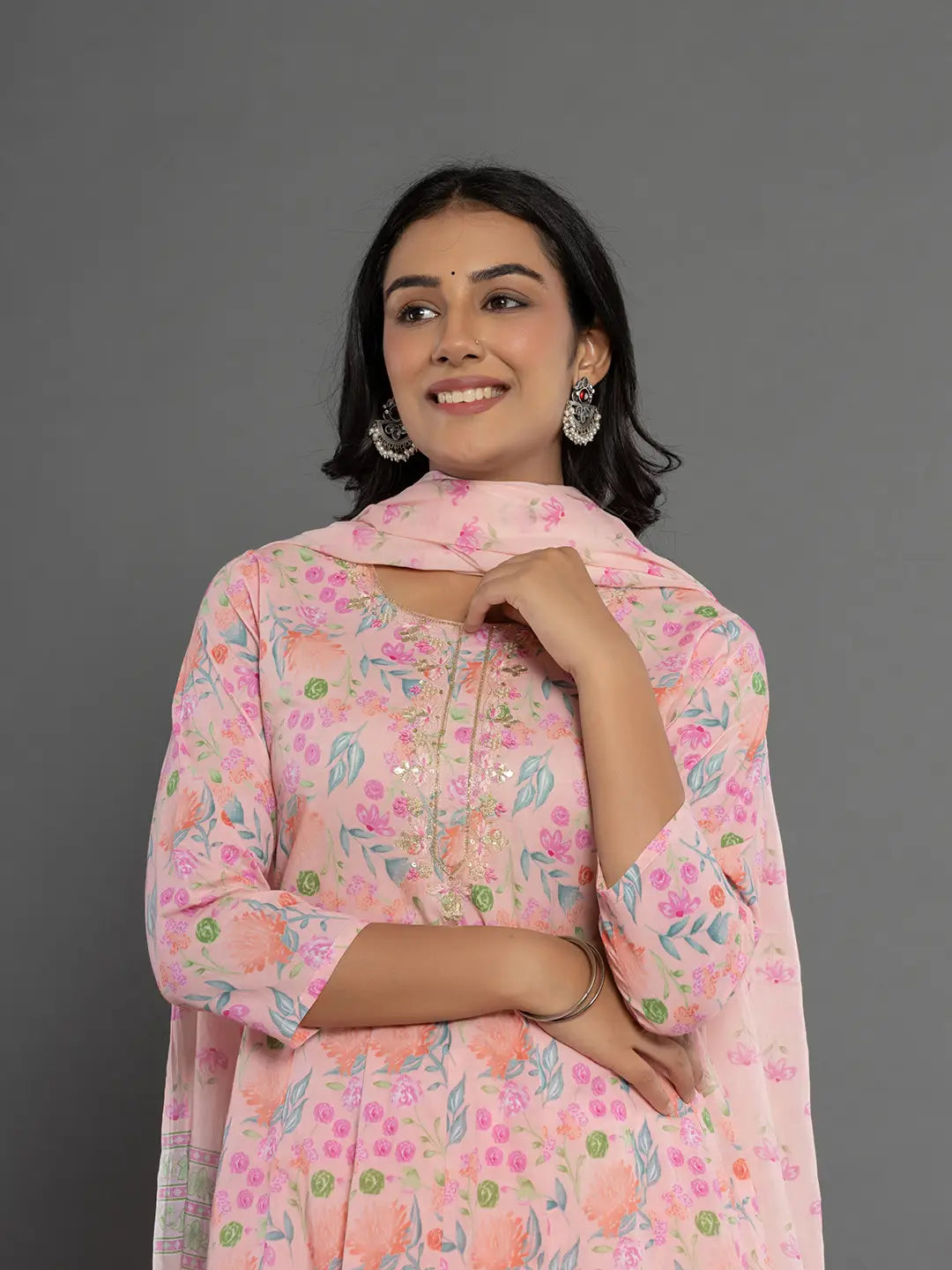 Peach-Cotton-Floral-Printed-3-Piece-Kurta-Set