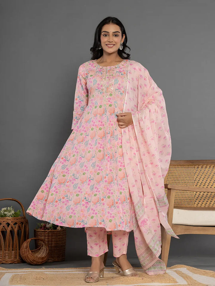 Peach-Cotton-Floral-Printed-3-Piece-Kurta-Set