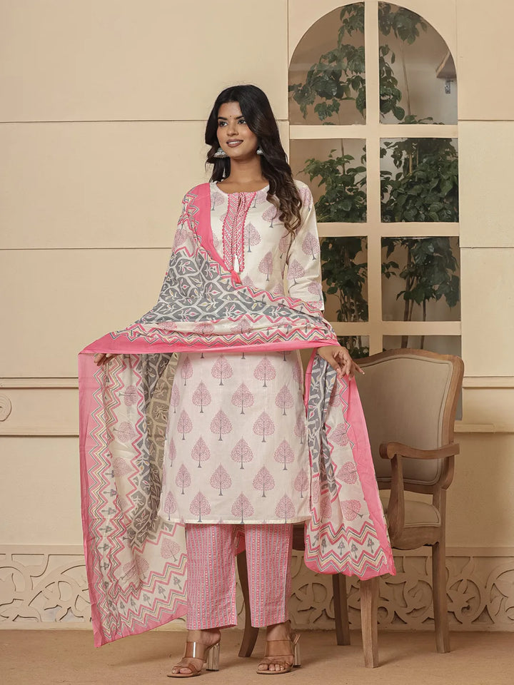 Pink-And-White-Cotton-Embroidered-3-Piece-Kurta-Set